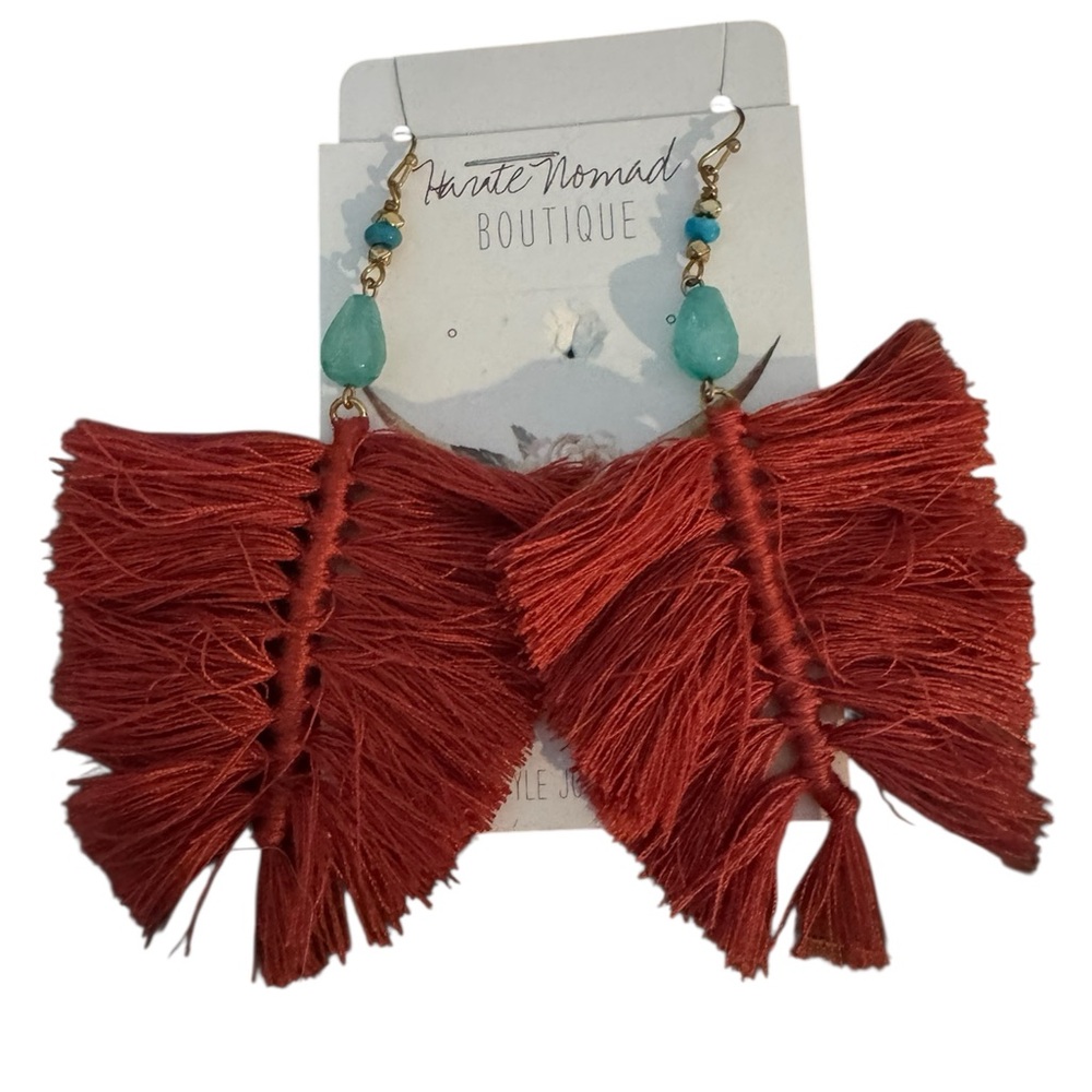 Boho orange and turquoise Tassel Earrings by